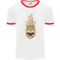 Pineapple Skull Gothic Biker Surfing Mens White Ringer T-Shirt White/Red