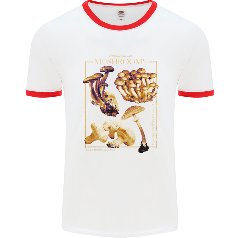 Mushroom Species Mycology Foraging Mens Ringer T-Shirt White/Red