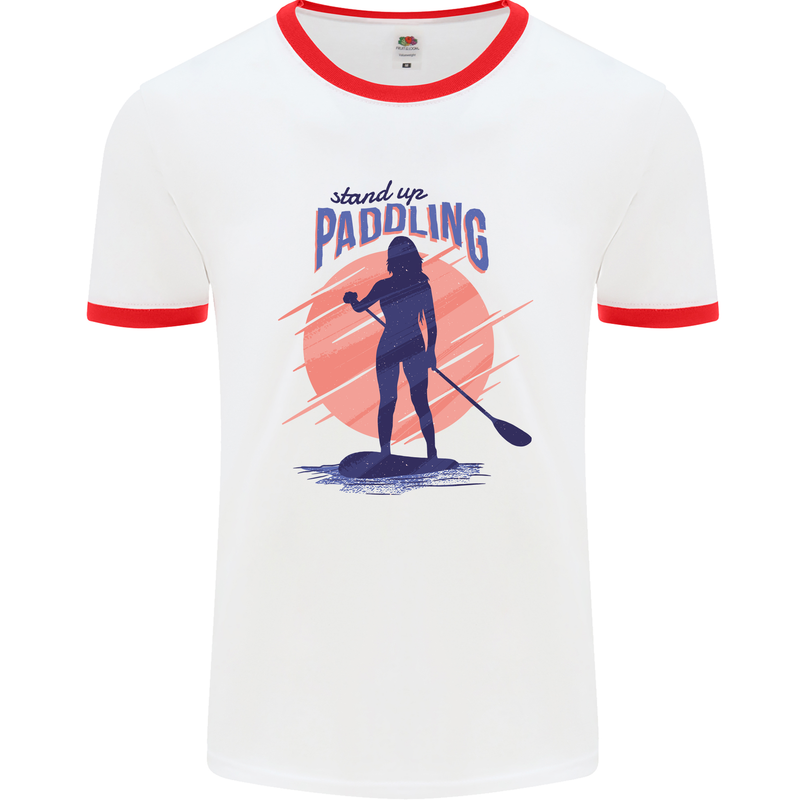 Stand Up Paddling Paddleboarding Mens White Ringer T-Shirt White/Red