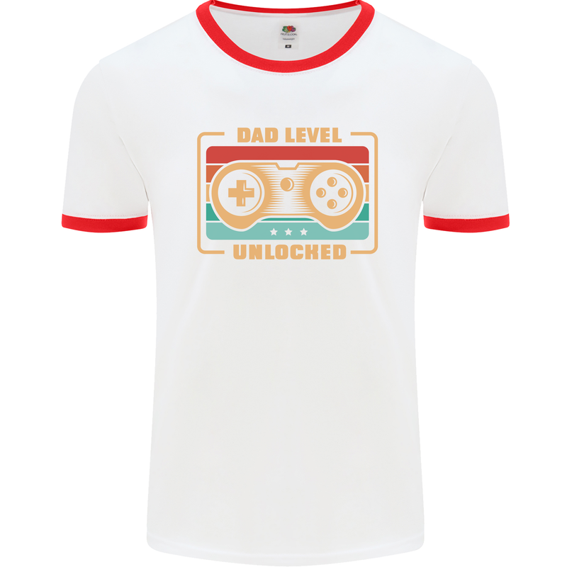 New Dad Father Gaming Gamer Baby Mens White Ringer T-Shirt White/Red