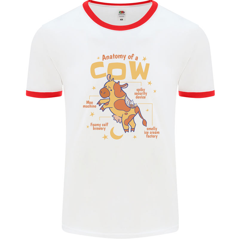 Anatomy of a Cow Funny Mens Ringer T-Shirt White/Red