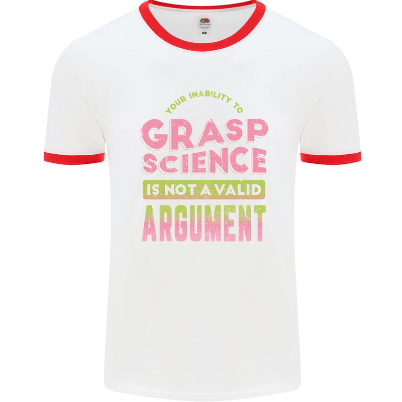 Grasp Science Funny Geek Nerd Physics Maths Mens White Ringer T-Shirt White/Red