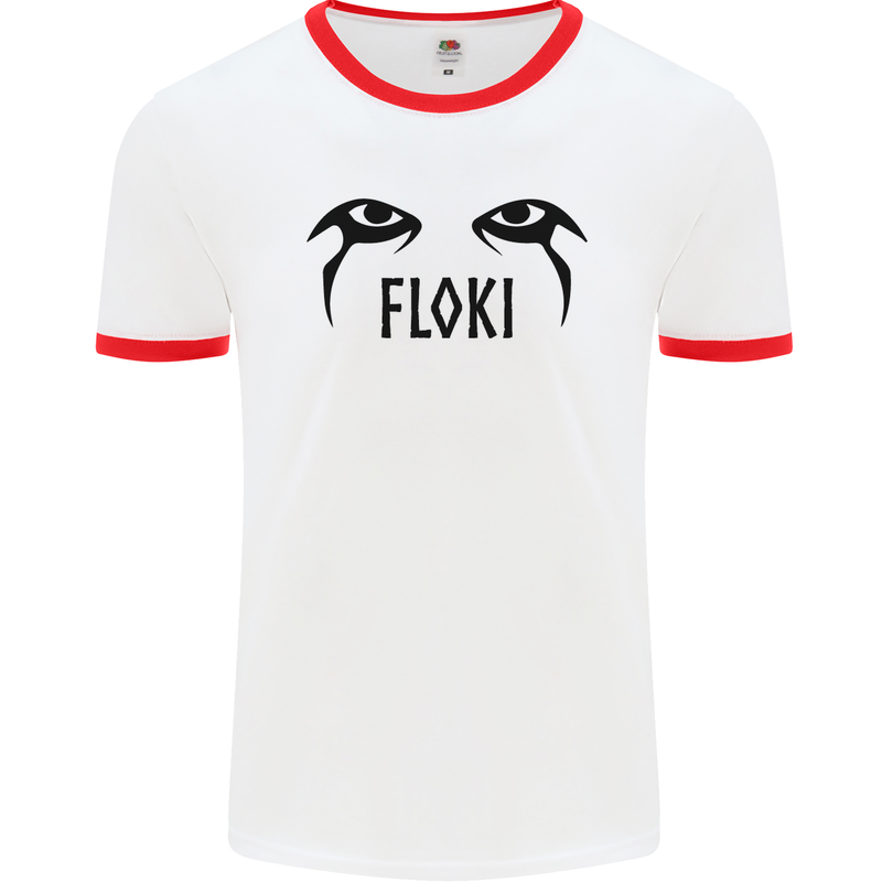 Floki Eyes Vikings Valhalla Odin Mens White Ringer T-Shirt White/Red