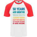 50th Birthday 50 Year Old Mens S/S Baseball T-Shirt White/Red