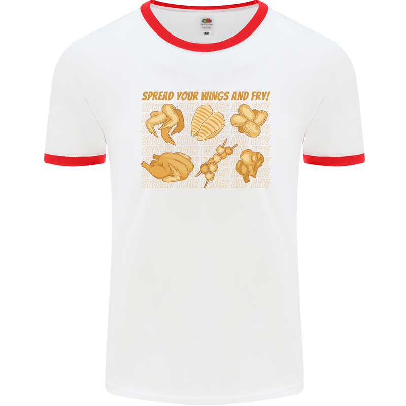 Funny Chicken Humour Chef BBQ Food Cook Mens Ringer T-Shirt White/Red