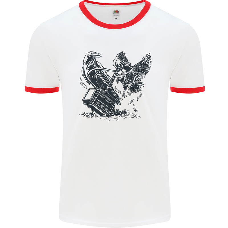Hammer and Raven Vikings Mens Ringer T-Shirt White/Red