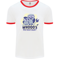 Whoos the Best Dad Funny Fathers Day Owl Mens White Ringer T-Shirt White/Red