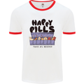 Cats Happy Pills Funny Feline Mens Ringer T-Shirt White/Red