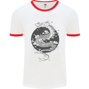 Japanese Fantasy Dragon Sun Background Mens White Ringer T-Shirt White/Red