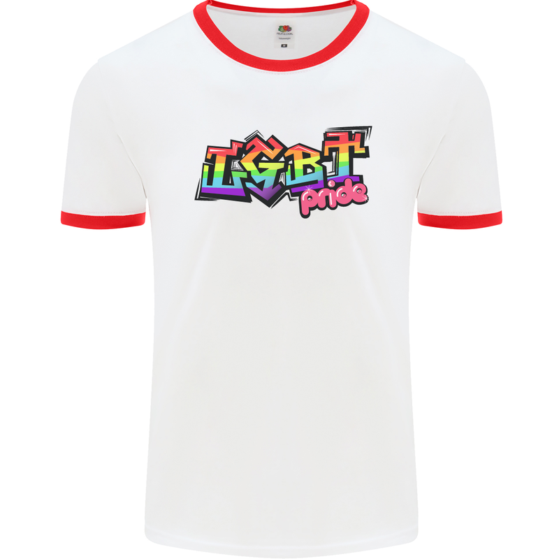 LGBT Gay Pride Day Awareness Mens White Ringer T-Shirt White/Red