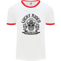 Lucky Rider Dead Head Motorbike Biker Mens White Ringer T-Shirt White/Red