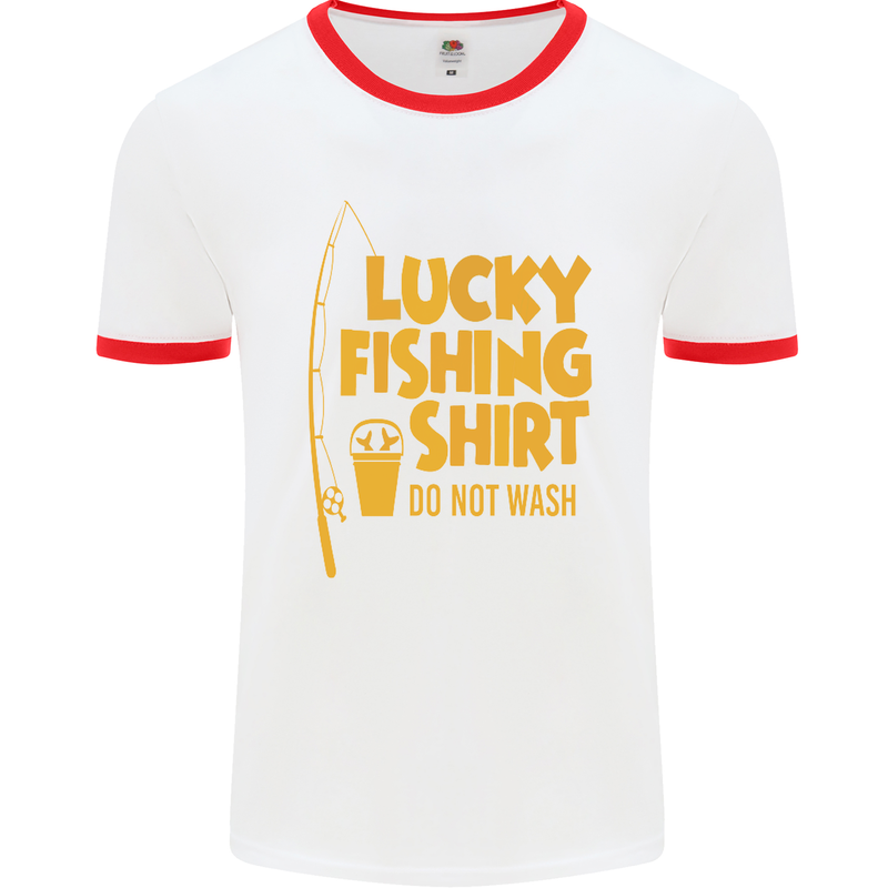 Lucky Fishing Fisherman Funny Mens White Ringer T-Shirt White/Red