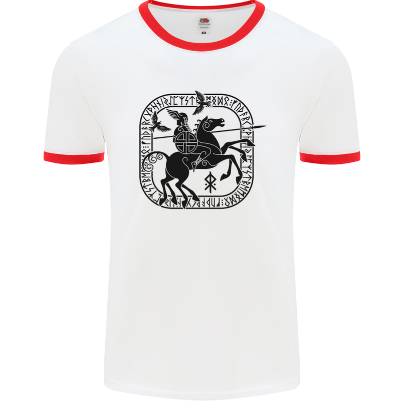 Odin Wotan Vikings Valhalla Norse Mythology Mens White Ringer T-Shirt White/Red