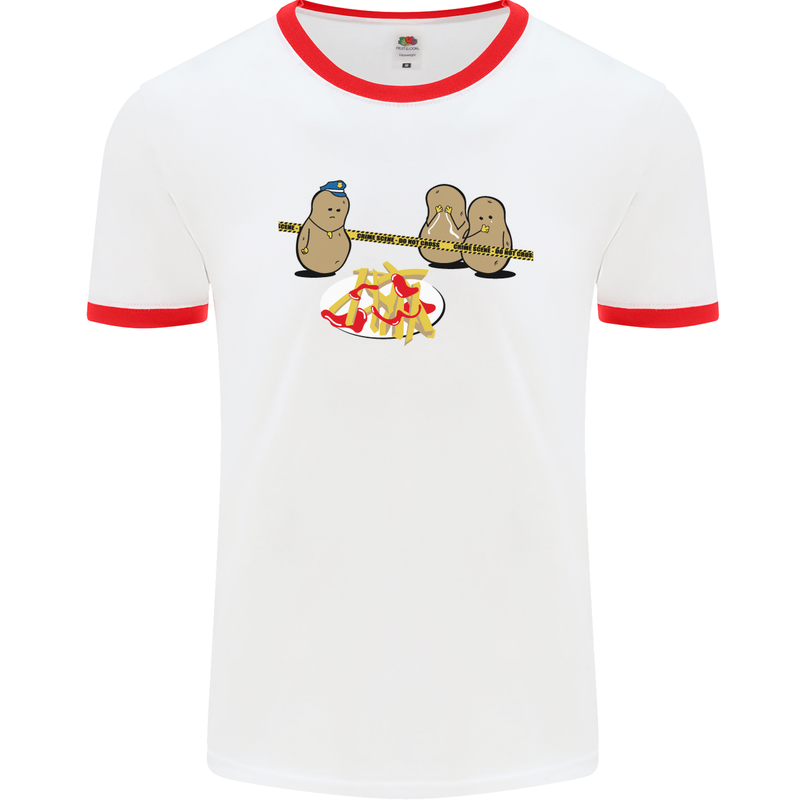 Potato Murder Funny Food BBQ Chef Mens White Ringer T-Shirt White/Red