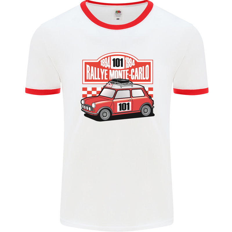 Rallye Monte Carlo Mini Rally Car Mens White Ringer T-Shirt White/Red