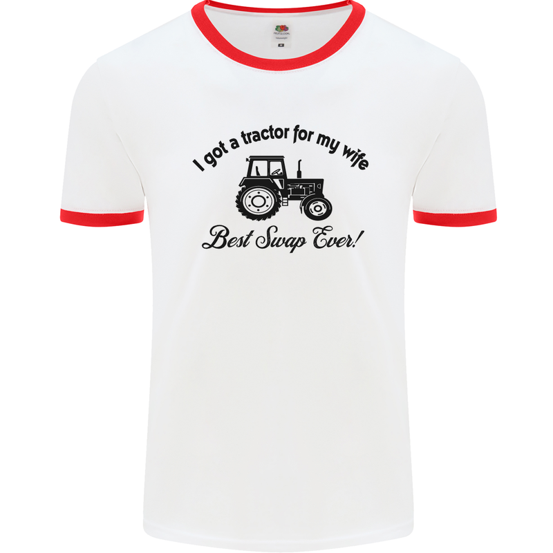 A Tractor for My Wife Funny Farming Farmer Mens White Ringer T-Shirt White/Red