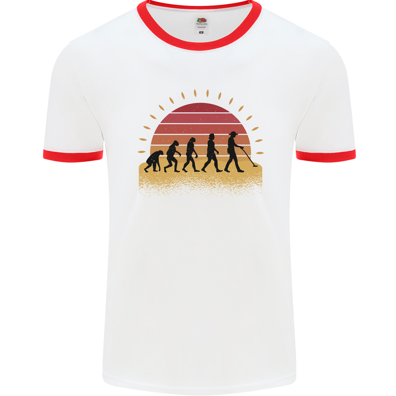 Metal Detecting Evolution Detector Mens Ringer T-Shirt White/Red