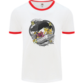 Koi Carp Yin and Yang Fish Pond Mens White Ringer T-Shirt White/Red