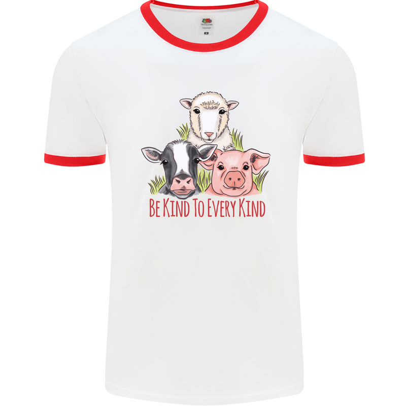 Vegan Kind to Ever Kind Vegetarian Mens White Ringer T-Shirt White/Red