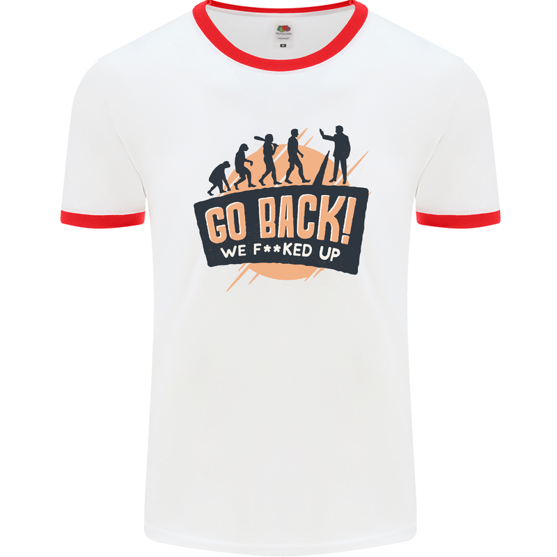 Go Back Funny Climate Change Environment Mens White Ringer T-Shirt White/Red