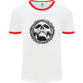 A Skull in Thorns Gothic Christ Jesus Mens White Ringer T-Shirt White/Red