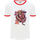 Japanese Fantasy Dragon Mens White Ringer T-Shirt White/Red