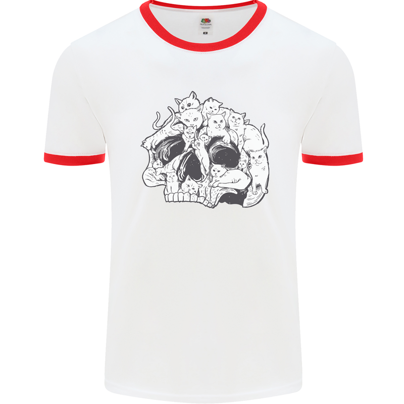 A Skull Made of Cats Mens White Ringer T-Shirt White/Red