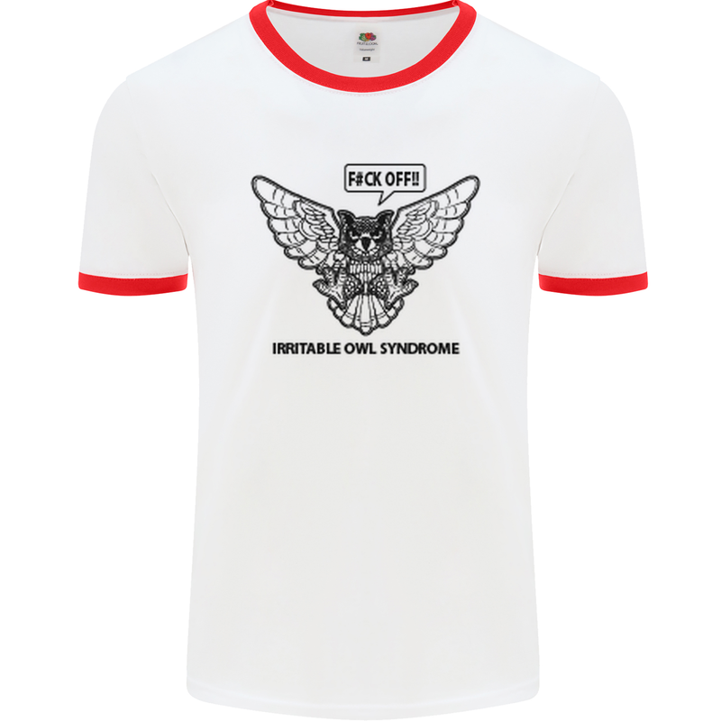 Irritable Owl Syndrome Bowel IBS Funny Mens White Ringer T-Shirt White/Red