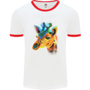 A Giraffe Watercolour Mens White Ringer T-Shirt White/Red