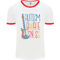 Autism Awareness Guitar Guitarist Mens White Ringer T-Shirt White/Red