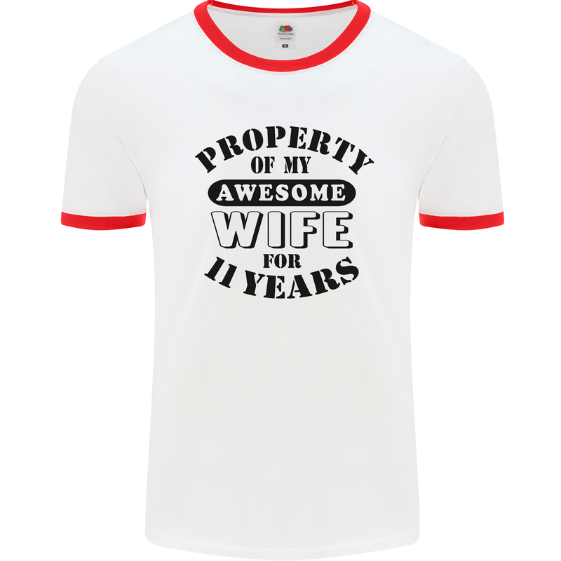 11th Wedding Anniversary 11 Year Funny Wife Mens Ringer T-Shirt White/Red