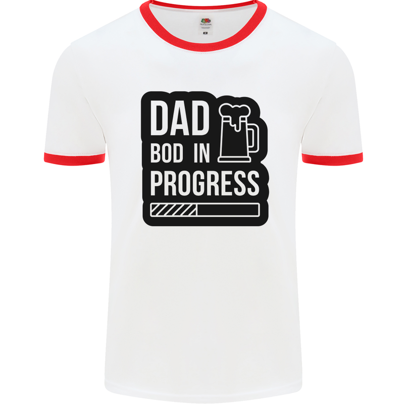 Dad Bod In Progress Funny Fathers Day Mens White Ringer T-Shirt White/Red