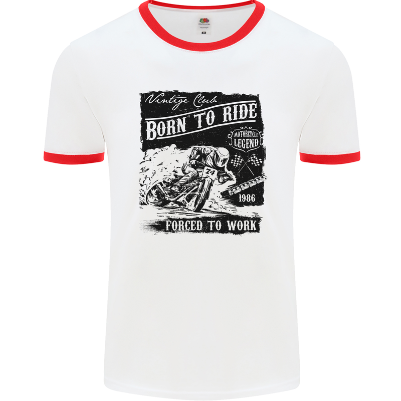 Cafe Racer Biker Motorcycle Motorbike Mens White Ringer T-Shirt White/Red