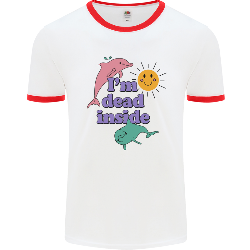 I'm Dead Inside Dolphins Sunrise Mens White Ringer T-Shirt White/Red