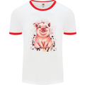 Watercolour Pig Mens White Ringer T-Shirt White/Red