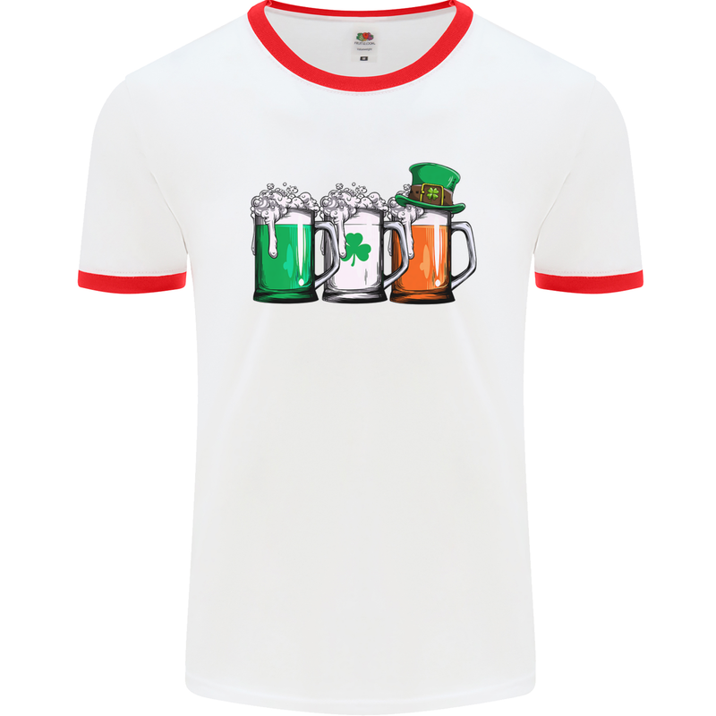 St Patricks Day Beer USA Irish Funny Mens White Ringer T-Shirt White/Red