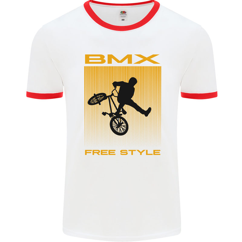 BMX Freestyle Cycling Bicycle Bike Mens White Ringer T-Shirt White/Red