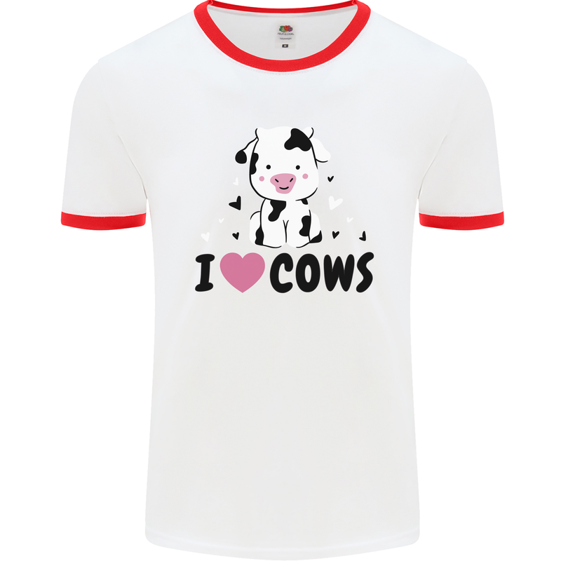 I Love Cows Mens White Ringer T-Shirt White/Red