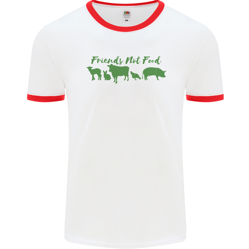 Animals Are Friends Not Food Vegan Mens White Ringer T-Shirt White/Red