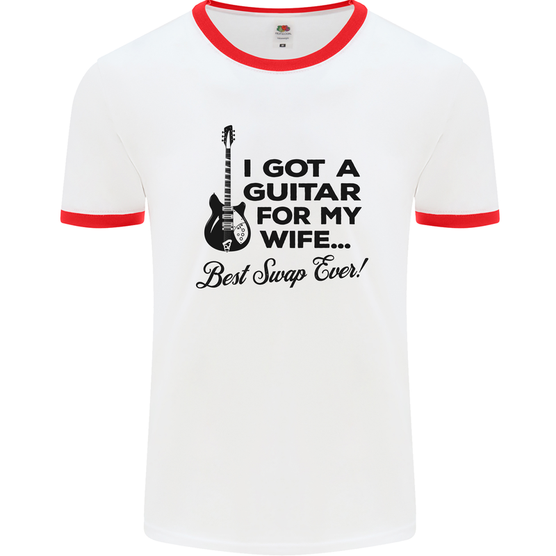 Guitar for My Wife Best Swap Ever Guitarist Mens White Ringer T-Shirt White/Red