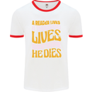 Bookworm Reading a Reader Dies Funny Mens White Ringer T-Shirt White/Red