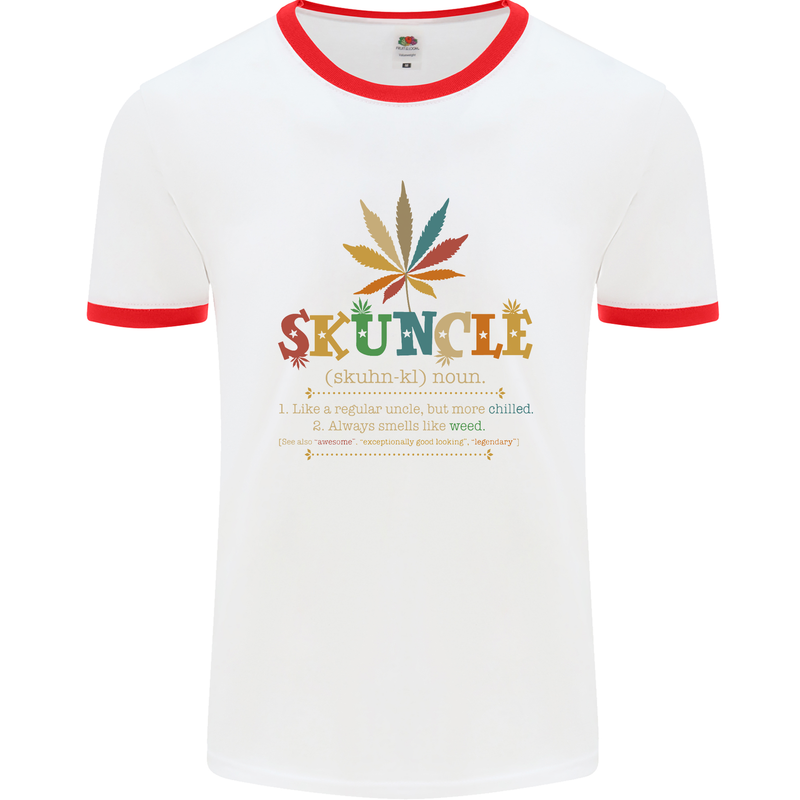 Skuncle Uncle That Smokes Weed Funny Drugs Mens White Ringer T-Shirt White/Red