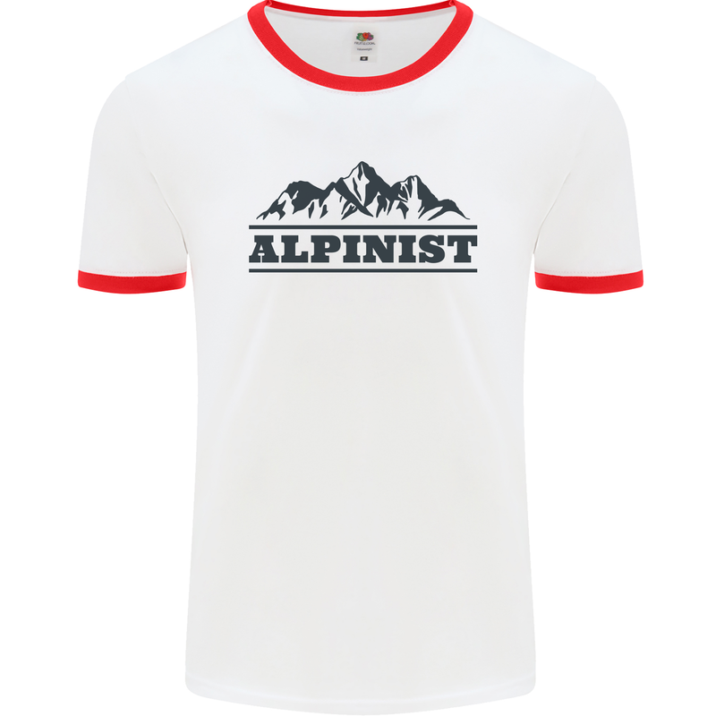 Mountains Alpinist Hiking Climbing Climber Mens White Ringer T-Shirt White/Red