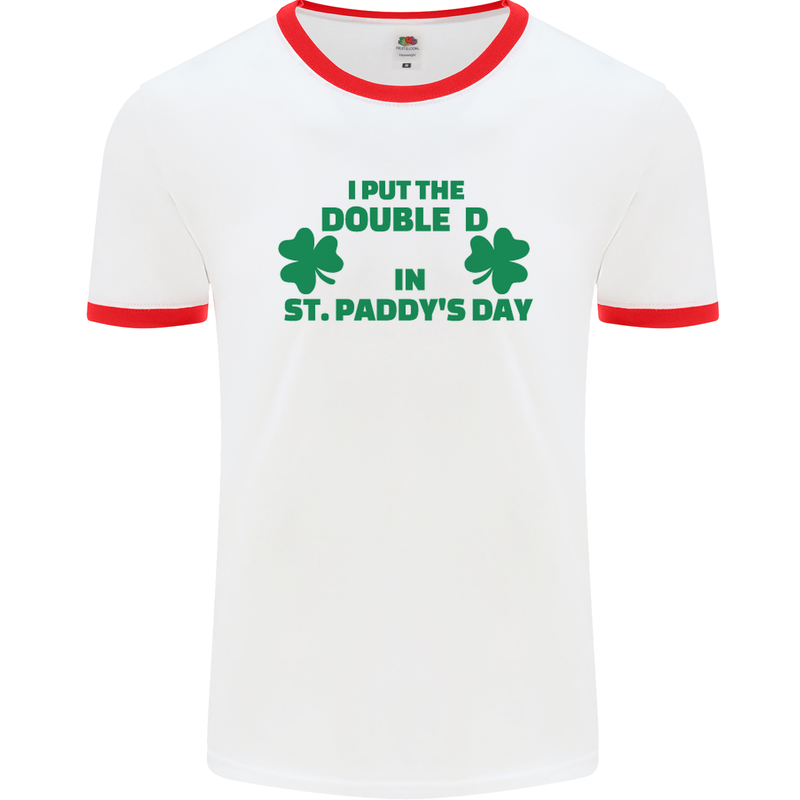 I Put the DD in St. Paddy's Day Funny Boobs Mens White Ringer T-Shirt White/Red