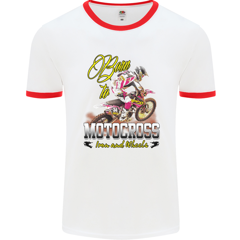 Born to Motocross Dirt Bike Mens White Ringer T-Shirt White/Red