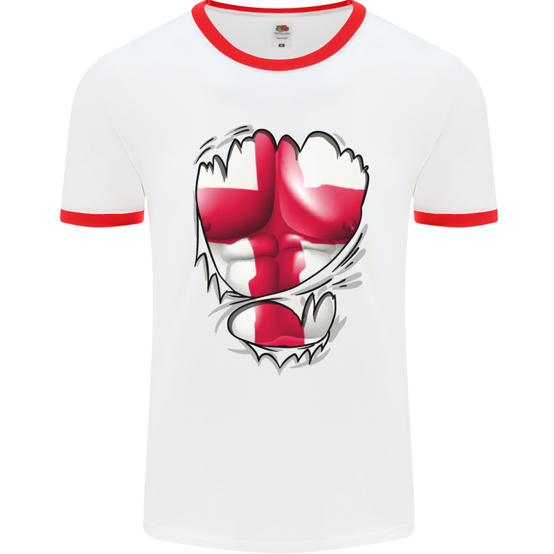 Gym St. George's Cross English Flag Muscles Mens White Ringer T-Shirt White/Red