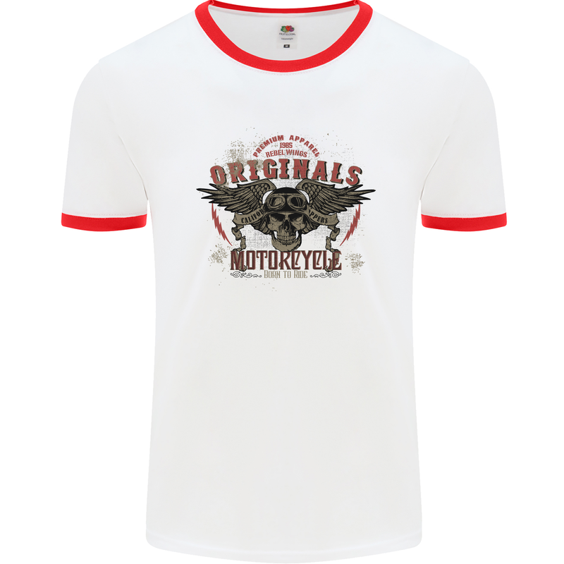 Rebel Wings Motorcycle Originals Mens White Ringer T-Shirt White/Red