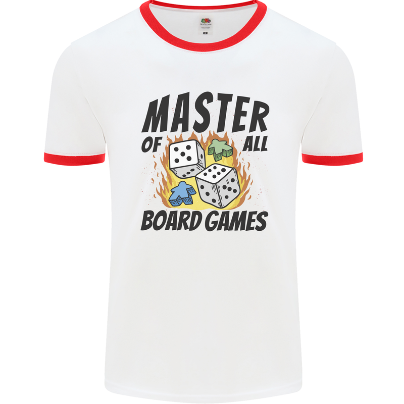 Master of All Board Games Mens Ringer T-Shirt White/Red