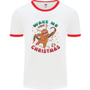 Sloth Wake Me Up When It's Christmas Mens White Ringer T-Shirt White/Red