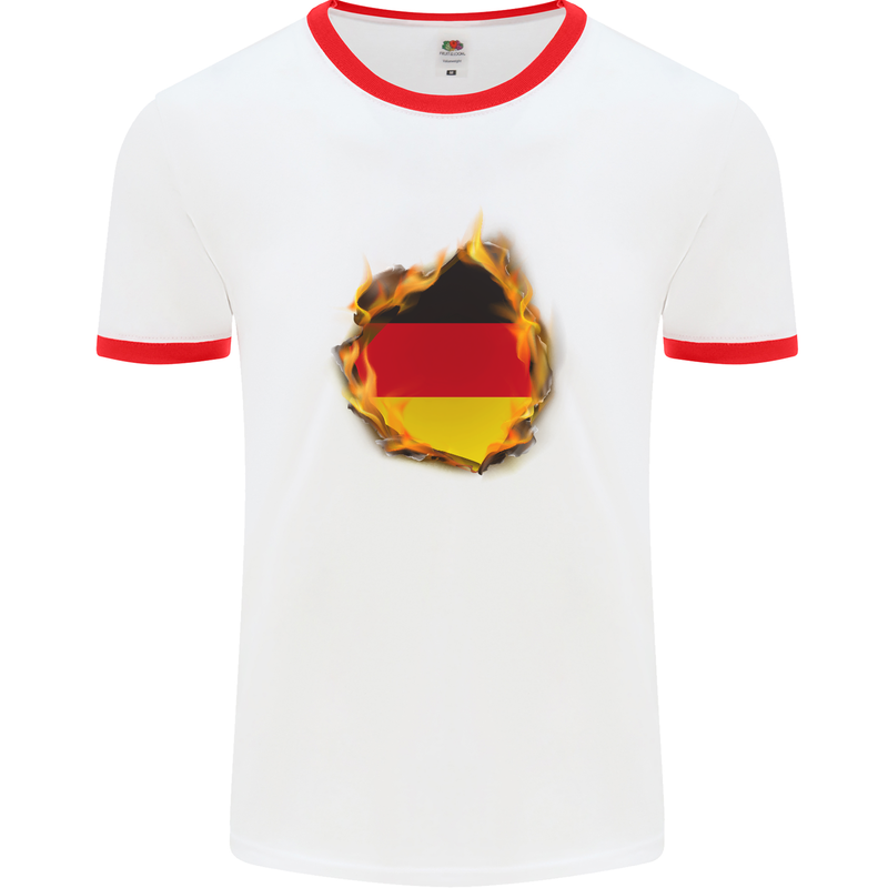 The German Flag Fire Effect Germany Mens White Ringer T-Shirt White/Red